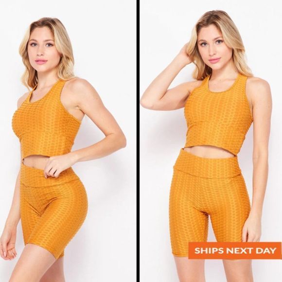 Tiktok Honeycomb Texture 2 Piece Short Set - Biker Short Set - Two Piece Set - Picture 1 of 3